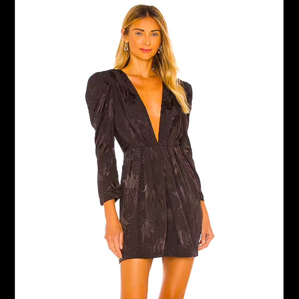 Misa Los Angeles Black Floral Jacquard Mini Dress
